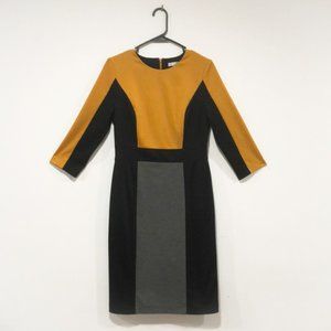 Black, Gold, Grey color block dress London Times 6